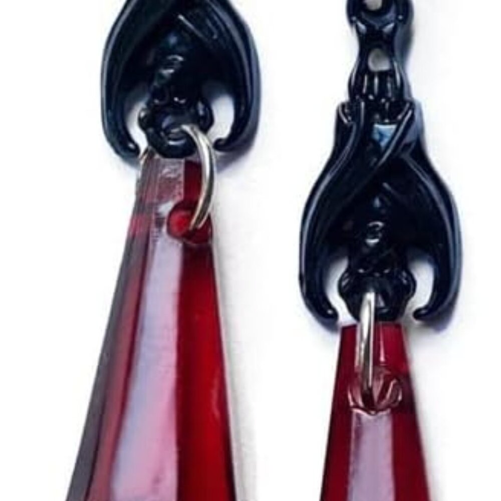 Gothic Dark Bat Dangle Earrings Red Black Crystal Gems Bat Earrings Punk Rock St